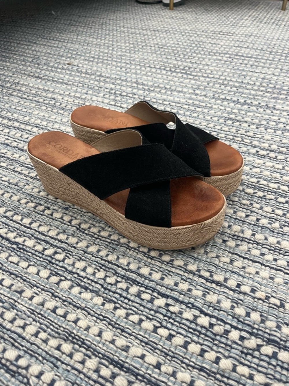 Cordani Black Suede Crisscross Espadrille Platform Sandals